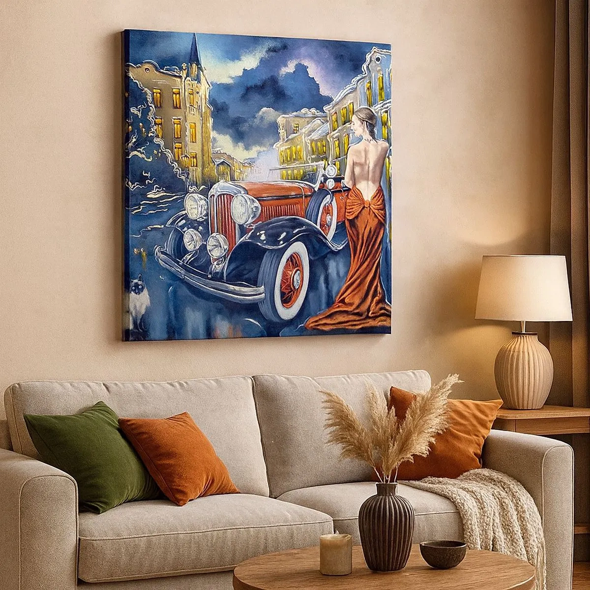 Quadro su tela - Stampe su Tela - Notturno in blu e coralli - 30x30 cm