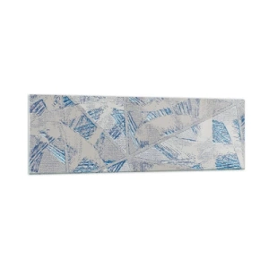 Quadro su vetro - Motivi geometrici nelle tonalità del blu e del grigio - 160x50cm - Nel labirinto grigioblu - Decorazione murale moderna per soggiorno e camera da letto ARTTOR