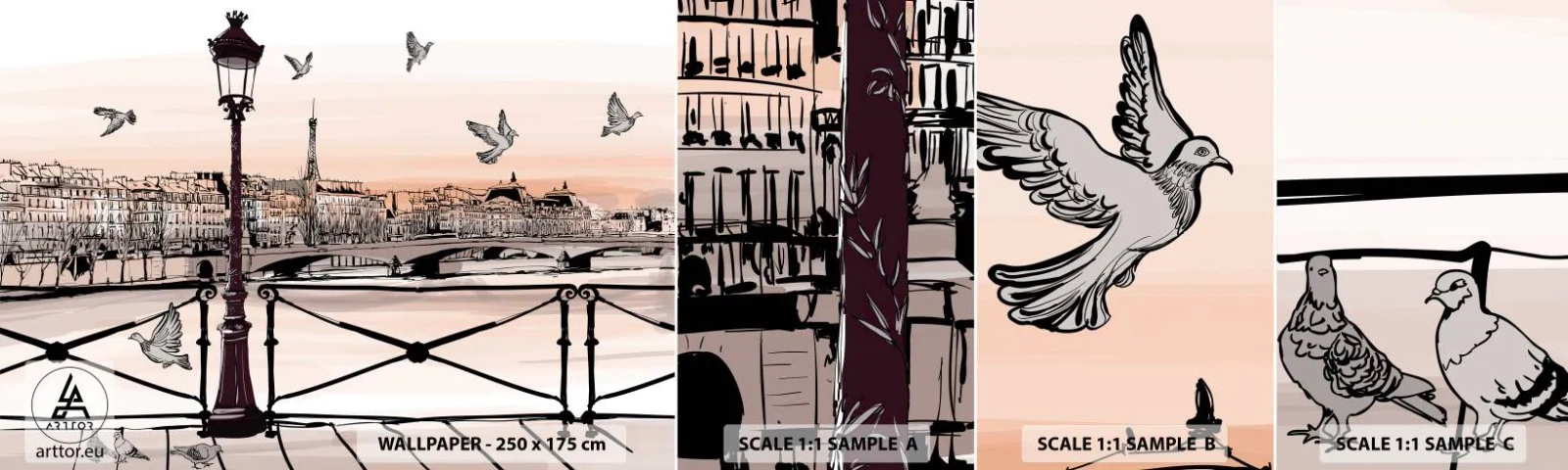 Campione di Fotomurale Adesivo Deluxe Sticker - Sui tetti di Parigi - Architettura, Città, Parigi - 100x30 cm