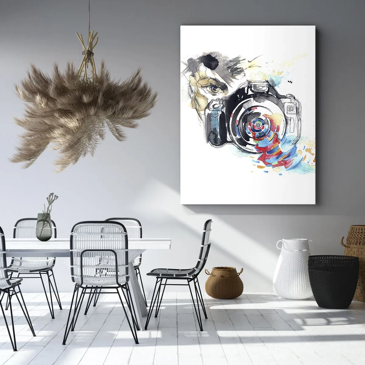Quadro su tela - Stampe su Tela - Macchina fotografica ad acquerello con dettagli colorati - 80x120cm - Nell'occhio dell'obiettivo - Decorazione murale moderna per soggiorno e camera da letto ARTTOR