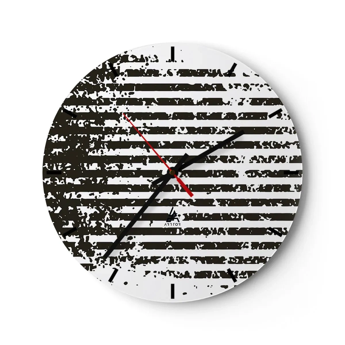 Orologio da parete - Orologio in Vetro - Strisce orizzontali bianche e nere con una trama irregolare - 30x30cm - Ritmo e rumore - Decorazione murale moderna per soggiorno, cucina e camera da letto ARTTOR
