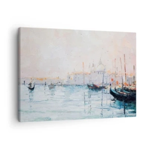 Quadro su tela - Stampe su Tela - Vista pittoresca dei canali con barche color pastello - 70x50cm - Dopo l'acqua, dopo la nebbia - Decorazione murale moderna per soggiorno e camera da letto ARTTOR