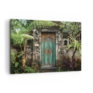 Quadro su tela - Stampe su Tela - Porte decorative circondate da vegetazione tropicale - 100x70cm - Le porte verso un mondo esotico - Decorazione murale moderna per soggiorno e camera da letto ARTTOR