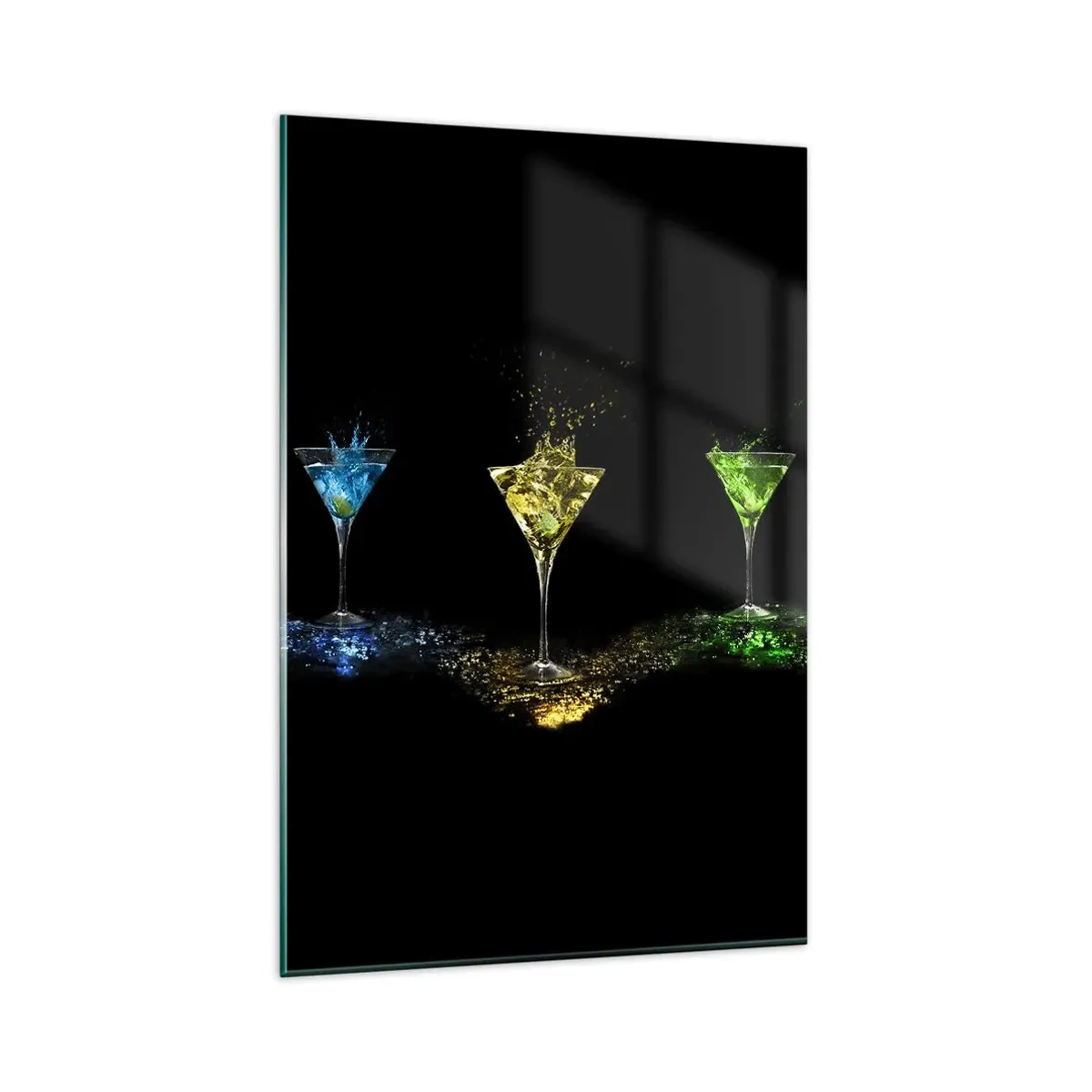 Quadro su vetro - Cocktail colorati in bicchieri su sfondo nero - 80x120cm - I colori della gioia nel mondo dei cristalli - Decorazione murale moderna per soggiorno e camera da letto ARTTOR