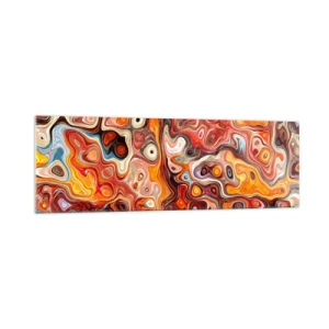 Quadro su vetro - Una composizione astratta nelle calde tonalità del rosso, dell'arancione e del giallo. - 160x50cm - Come se le noci si sciogliessero nel miele - Decorazione murale moderna per soggiorno e camera da letto ARTTOR