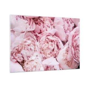 Quadro su vetro - Primo piano di un bouquet di peonie rosa chiaro - 100x70cm - Morbide e profumate - Decorazione murale moderna per soggiorno e camera da letto ARTTOR