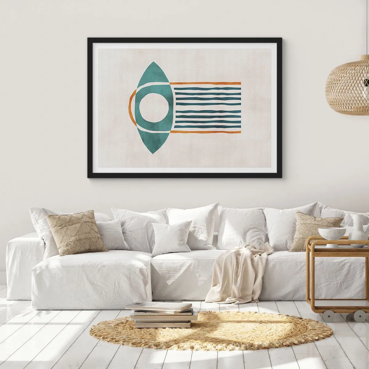Poster in cornice nera - Motivo geometrico nei toni del verde e dell'arancione - 70x50cm - Segni e rituali - Decorazione murale moderna per soggiorno e camera da letto ARTTOR