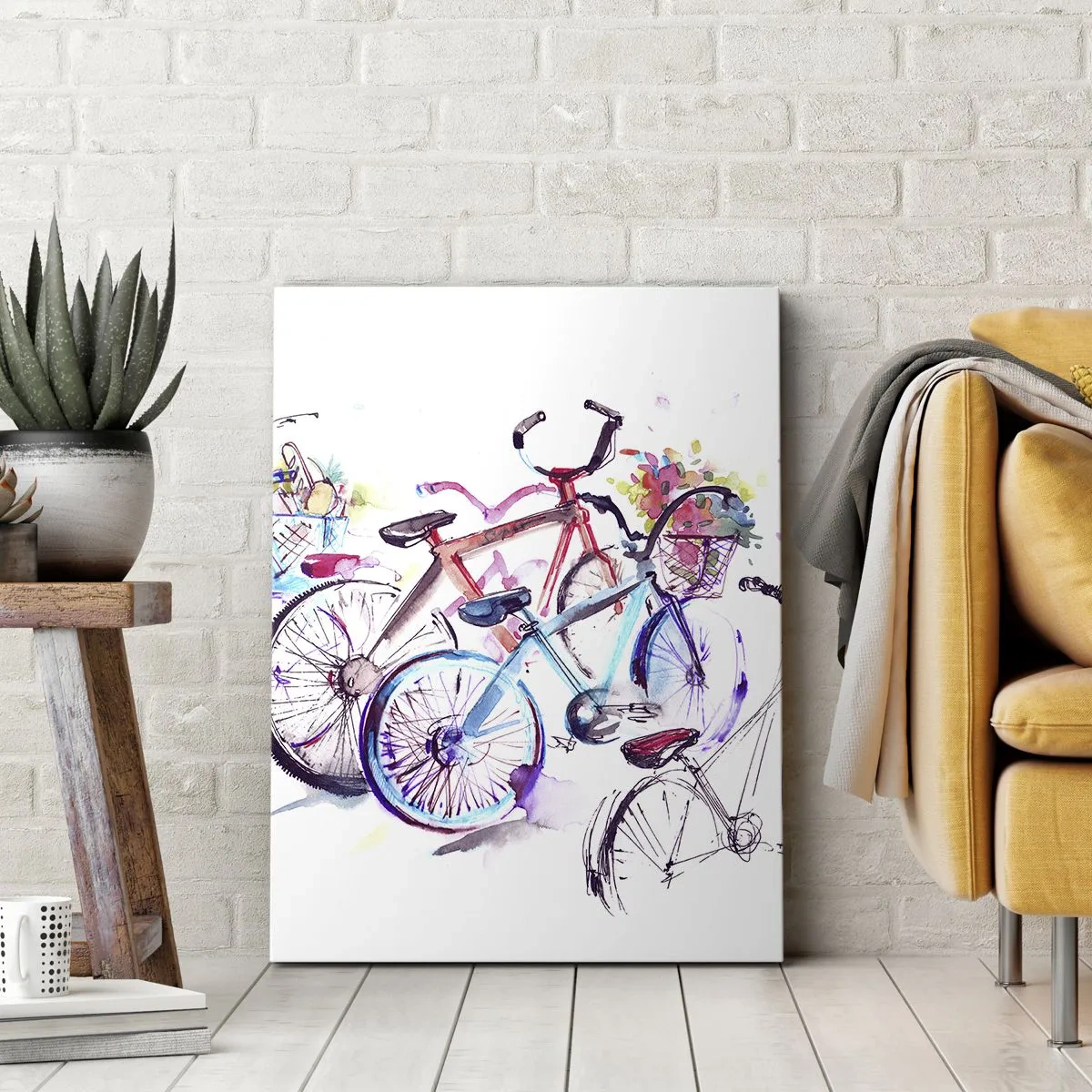 Quadro su tela - Stampe su Tela - Biciclette colorate in stile acquerello artistico - 50x70cm - La riunione del club Antimoto - Decorazione murale moderna per soggiorno e camera da letto ARTTOR
