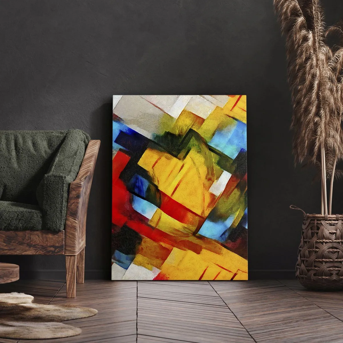Quadro su tela - Stampe su Tela - Composizione geometrica astratta in colori vivaci - 50x70cm - Intreccio multicolore - Decorazione murale moderna per soggiorno e camera da letto ARTTOR