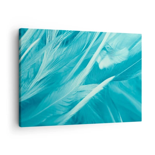 Quadro su tela - Stampe su Tela - Delicate piume turchesi in primo piano - 70x50cm - Annegare nel morbido - Decorazione murale moderna per soggiorno e camera da letto ARTTOR