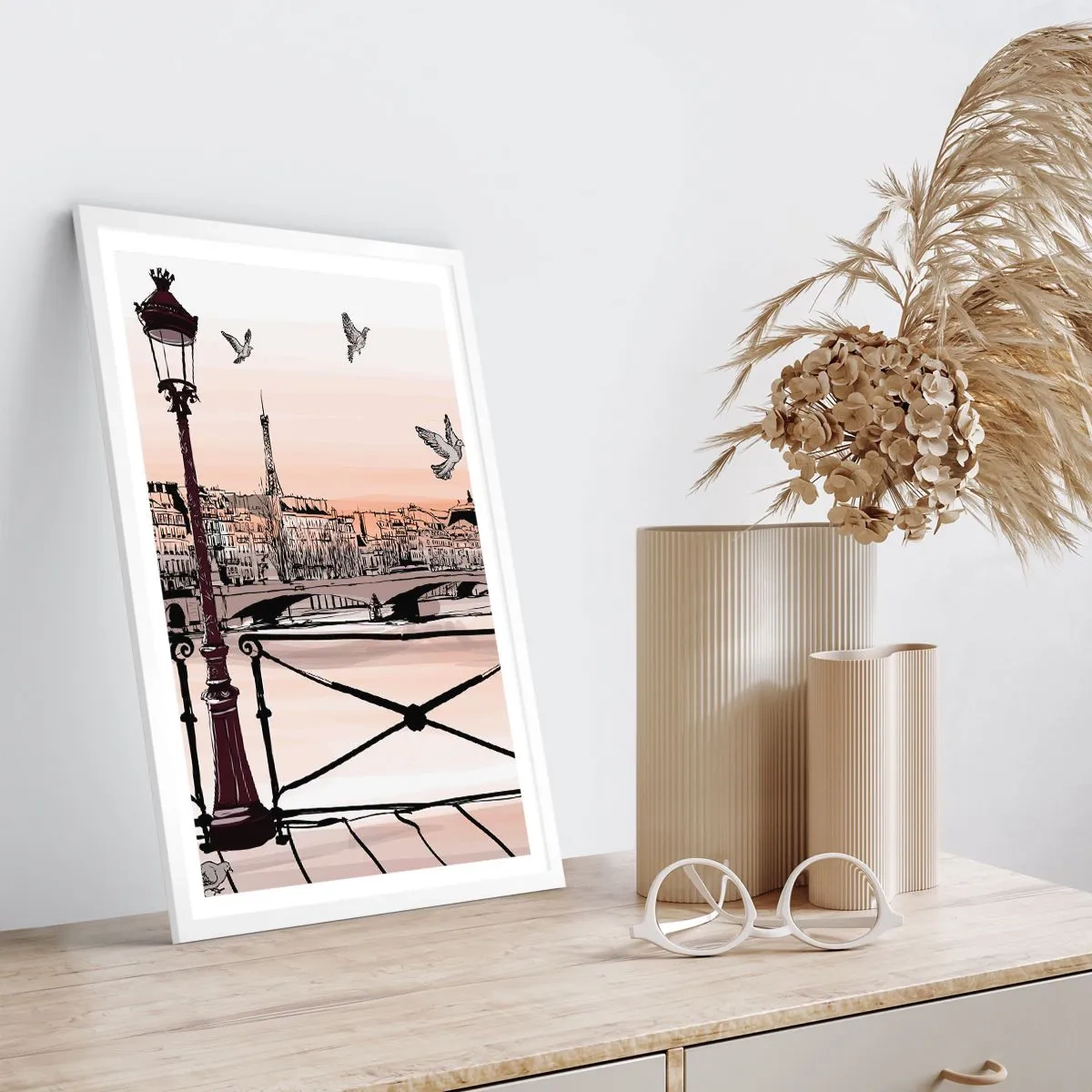 Poster in cornice bianca - Sui tetti di Parigi - 70x100 cm