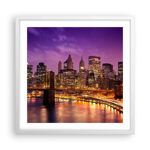 Poster in cornice bianca - Manhattan in viola e oro - 50x50 cm