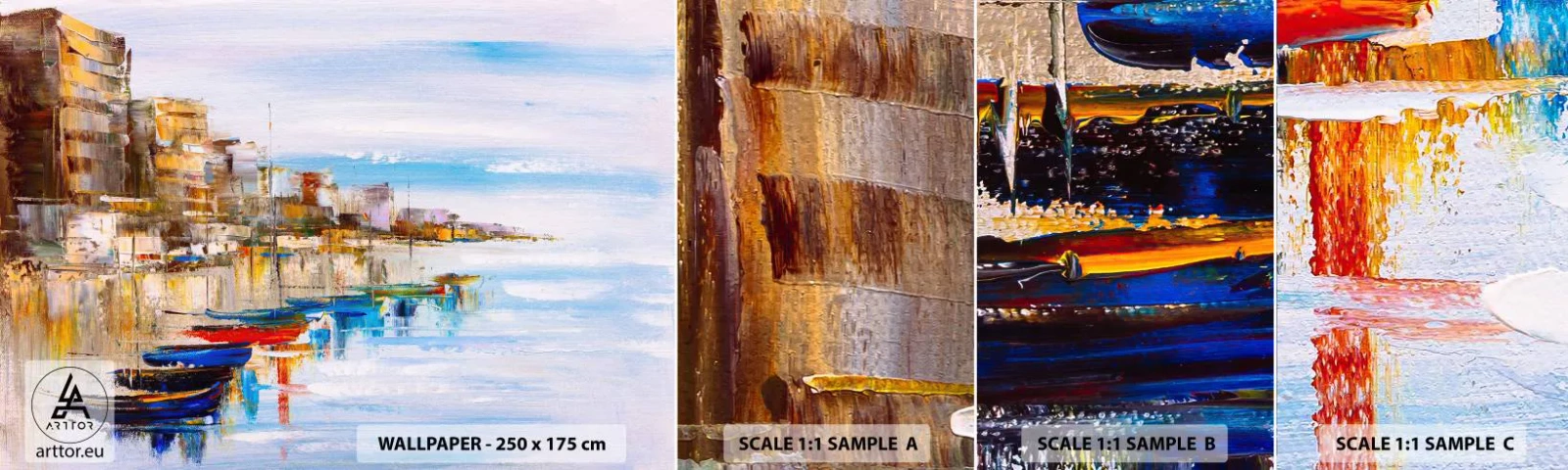 Campione Di Fotomurale Standard Eco - Molo cittadino multicolore - Paesaggio, Porto, Mare - 100x30 cm