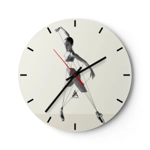 Orologio da parete - Orologio in Vetro - Una ballerina in bianco e nero stilizzata come una marionetta su uno sfondo chiaro. - 30x30cm - Nel teatro del mondo - Decorazione murale moderna per soggiorno, cucina e camera da letto ARTTOR