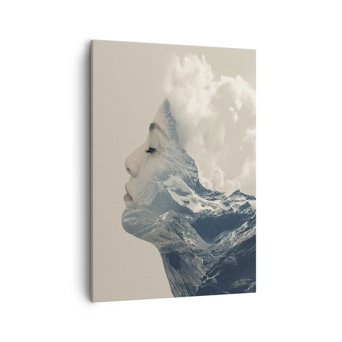 Quadro su tela - Stampe su Tela - Silhouette di una donna con un paesaggio montano sullo sfondo - 50x70cm - La bellezza degli elementi - Decorazione murale moderna per soggiorno e camera da letto ARTTOR
