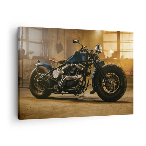 Quadro su tela - Stampe su Tela - Una motocicletta elegante in un interno industriale con luci calde - 70x50cm - Posso tutto - Decorazione murale moderna per soggiorno e camera da letto ARTTOR