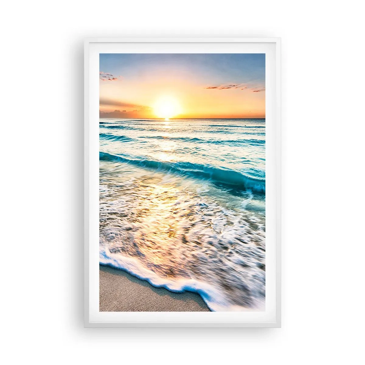 Poster in cornice bianca - Tramonto sul mare - 61x91 cm