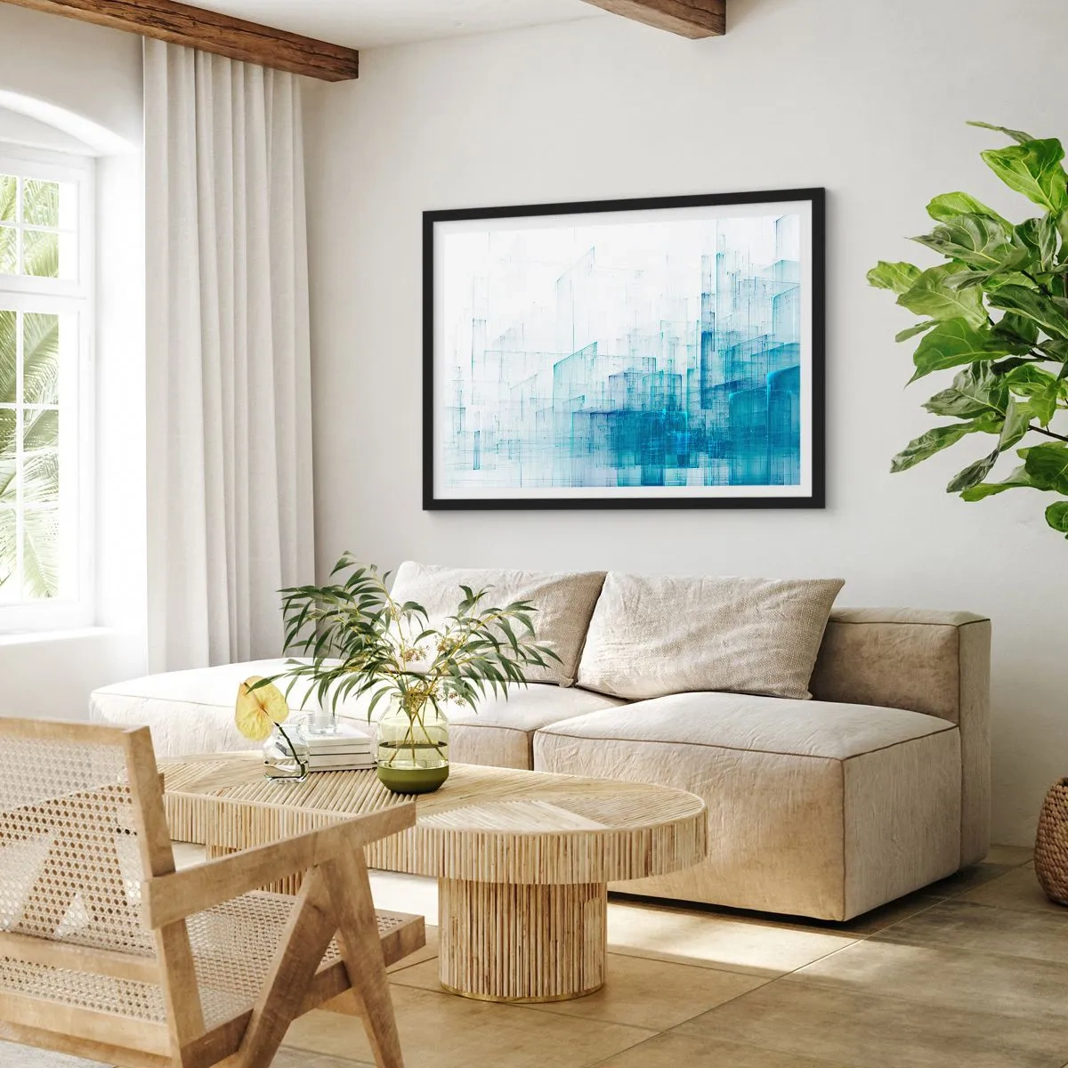 Poster in cornice nera - Forme geometriche astratte nelle tonalità del blu - 70x50cm - E lo spazio fu - Decorazione murale moderna per soggiorno e camera da letto ARTTOR