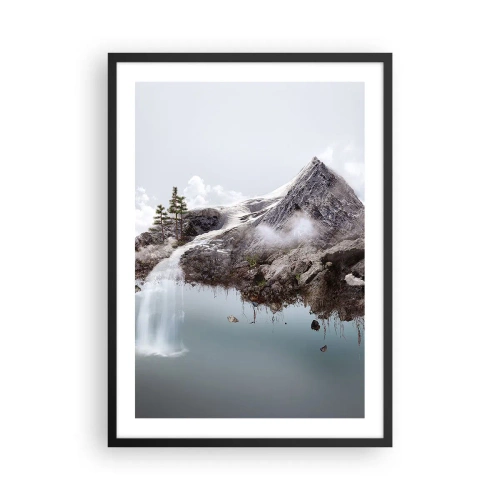 Poster in cornice nera - Paesaggio montano con cascata e nuvole - 50x70cm - Con l'occhio del surrealista - Decorazione murale moderna per soggiorno e camera da letto ARTTOR