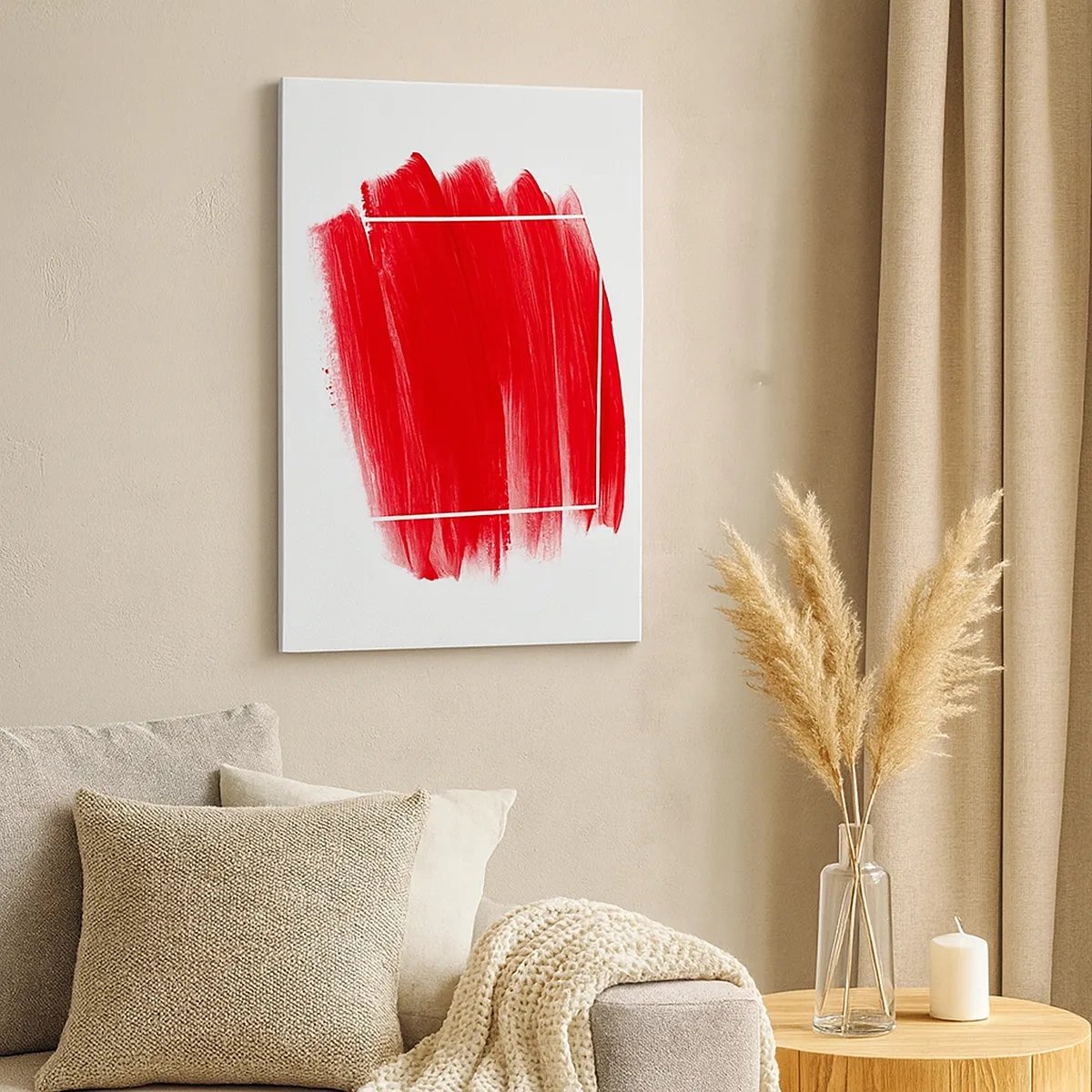 Quadro su tela - Stampe su Tela - Pennellata rossa con bordo bianco - 50x70cm - Fuori dagli schemi - Decorazione murale moderna per soggiorno e camera da letto ARTTOR