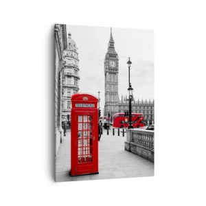 Quadro su tela - Stampe su Tela - Una cabina telefonica rossa con il Big Ben sullo sfondo a Londra - 50x70cm - Indubbiamente Londra - Decorazione murale moderna per soggiorno e camera da letto ARTTOR