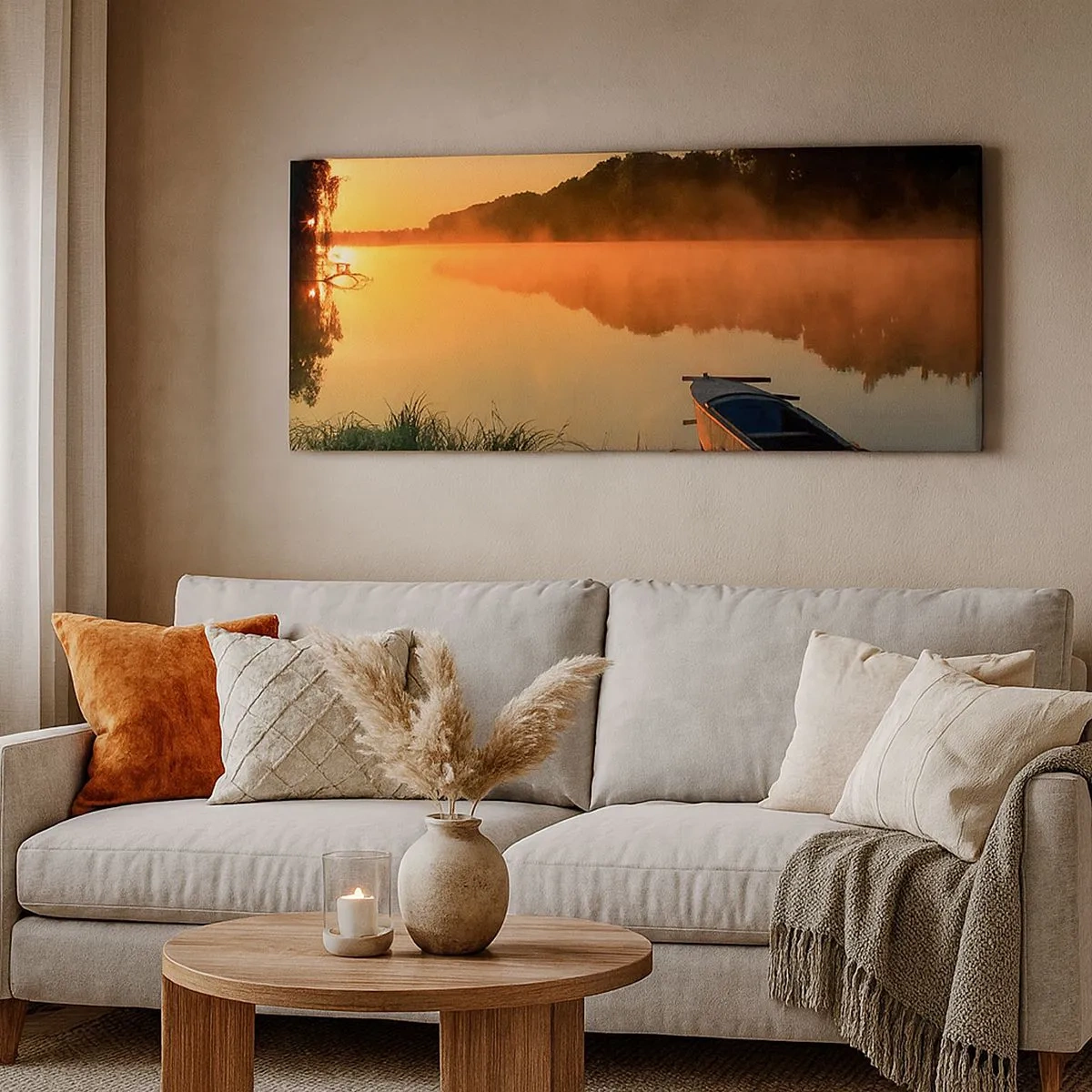 Quadro su tela - Stampe su Tela - Alba sull'acqua, come uno specchio - 100x40 cm