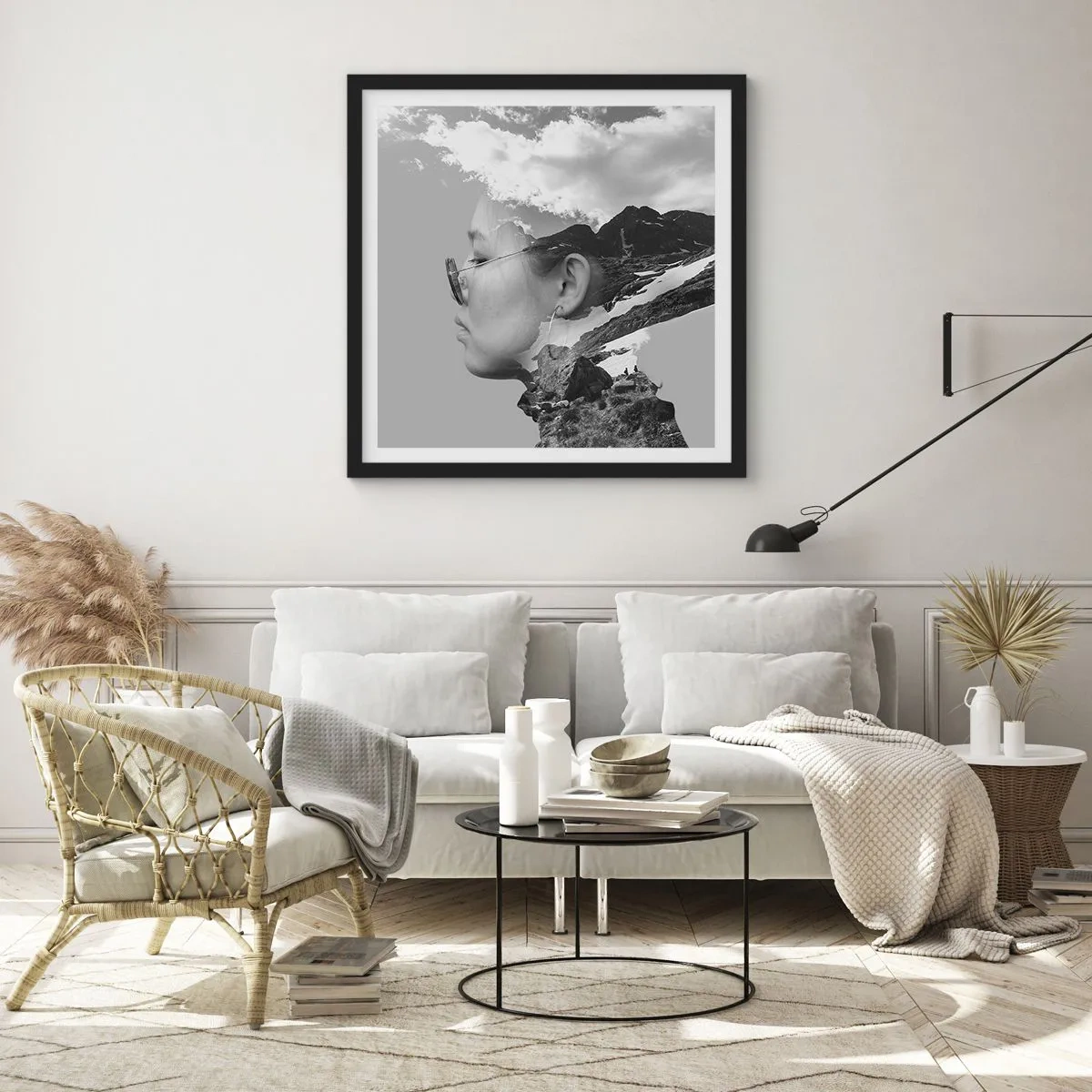 Poster in cornice nera - Ritratto montano nuvoloso - 40x40 cm