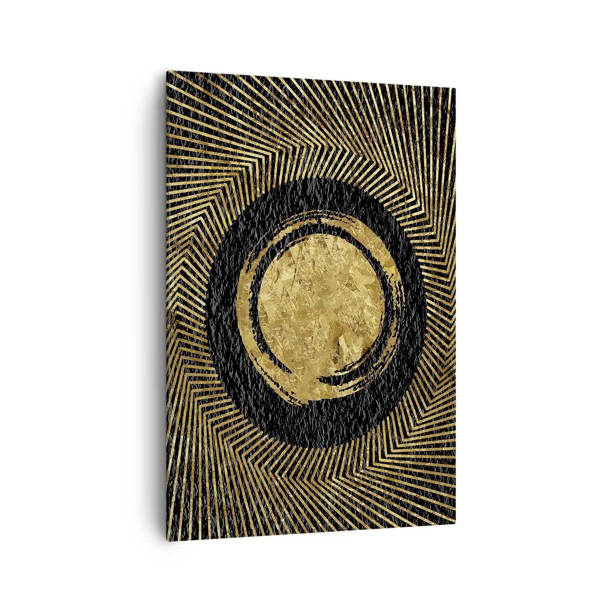 Quadro su tela - Stampe su Tela - Composizione geometrica in nero e oro con raggi - 70x100cm - Composizione glamour - Decorazione murale moderna per soggiorno e camera da letto ARTTOR