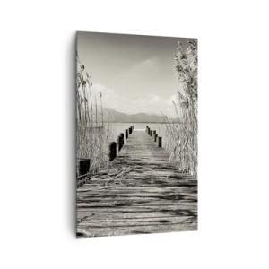 Quadro su tela - Stampe su Tela - Un molo di legno tra l'erba alta sopra un lago color seppia - 80x120cm - Nel silenzio dell'erba - Decorazione murale moderna per soggiorno e camera da letto ARTTOR