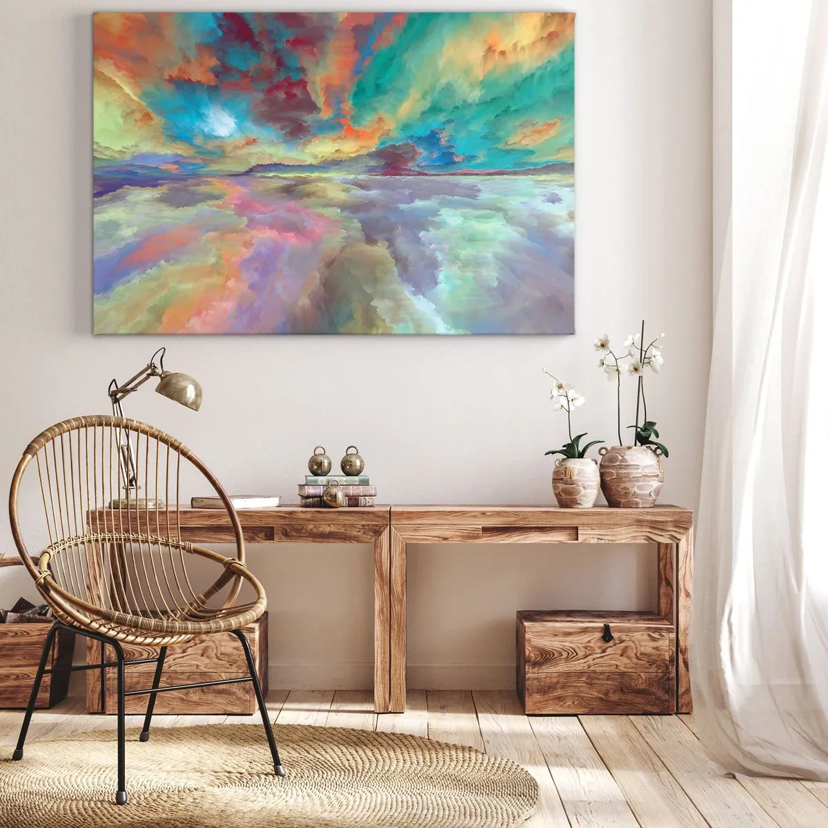 Quadro su tela - Stampe su Tela - Paesaggio di nuvole colorate in stile astratto - 100x70cm - Due cieli - Decorazione murale moderna per soggiorno e camera da letto ARTTOR