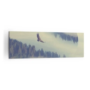 Quadro su tela - Stampe su Tela - Un'aquila in volo sullo sfondo di montagne nebbiose con un motivo circolare artistico - 160x50cm - Ho visto l'ombra dell'aquila - Decorazione murale moderna per soggiorno e camera da letto ARTTOR