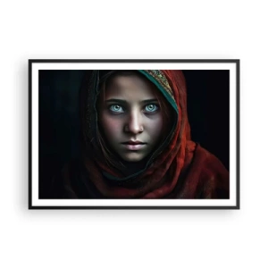 Poster in cornice nera - Ritratto di donna dallo sguardo intenso dai colori caldi - 100x70cm - Principessa d'oriente - Decorazione murale moderna per soggiorno e camera da letto ARTTOR