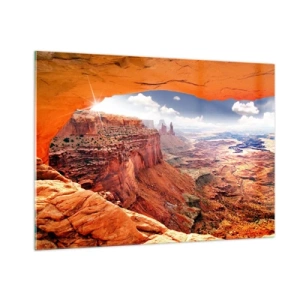 Quadro su vetro - Vista del canyon attraverso un arco di roccia con raggi di sole - 100x70cm - Scolpiti dalla natura - Decorazione murale moderna per soggiorno e camera da letto ARTTOR