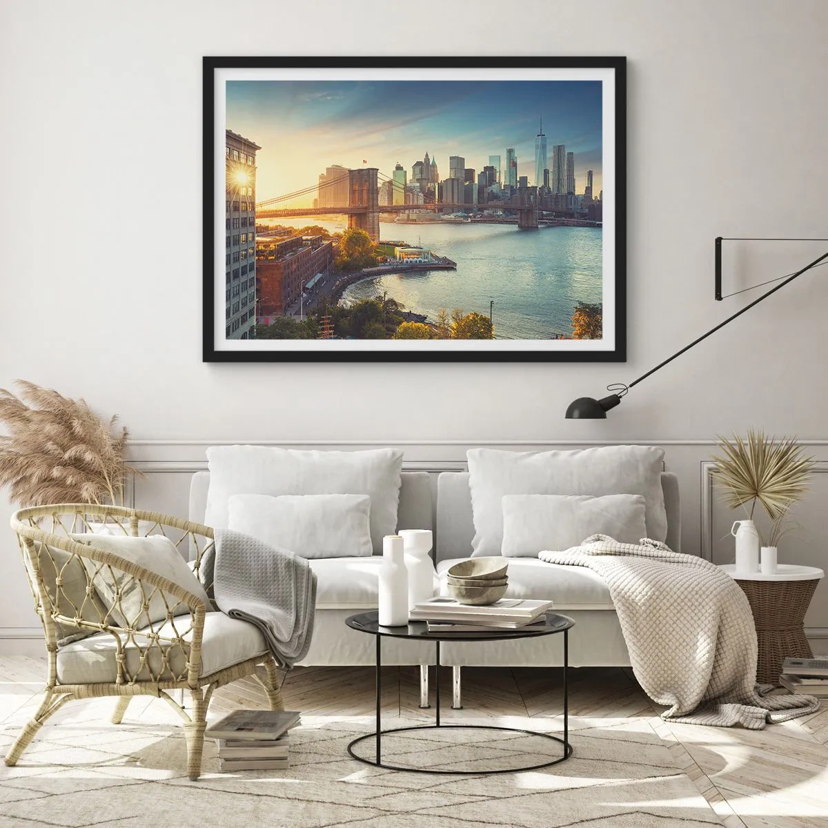 Poster in cornice nera - L'alba nella grande città - 40x30 cm
