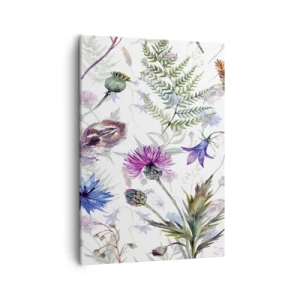 Quadro su tela - Stampe su Tela - Fiori ed erbe acquerellati su sfondo bianco in stile erbario - 50x70cm - Erbario polacco - Decorazione murale moderna per soggiorno e camera da letto ARTTOR