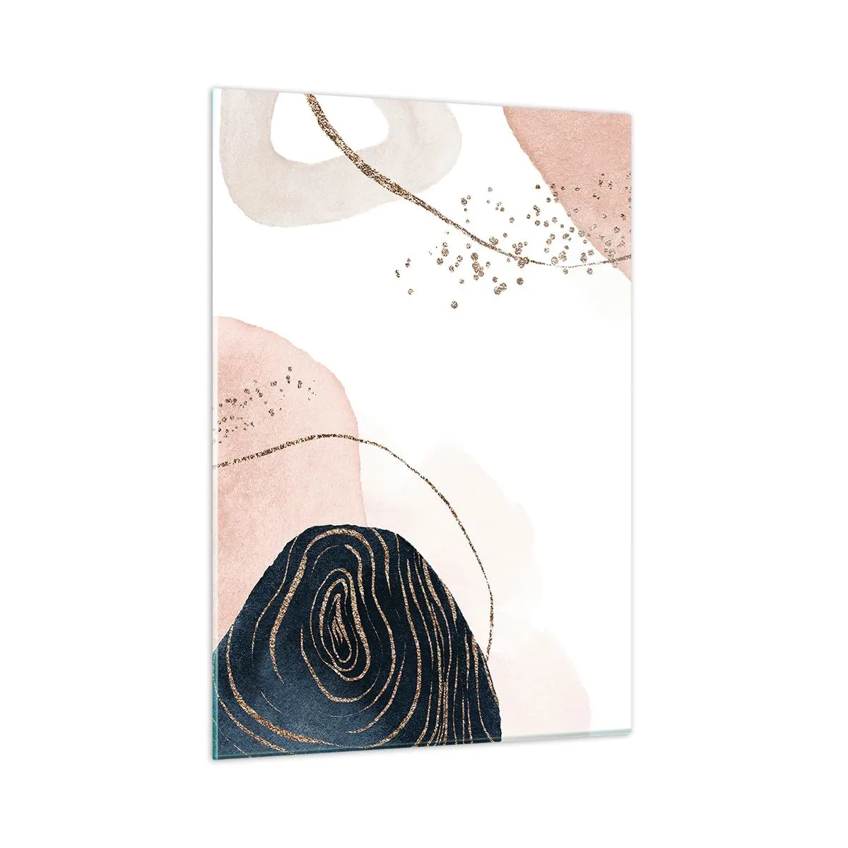 Quadro su vetro - Forme astratte con accenti dorati - 50x70cm - Tutto scorre - Decorazione murale moderna per soggiorno e camera da letto ARTTOR