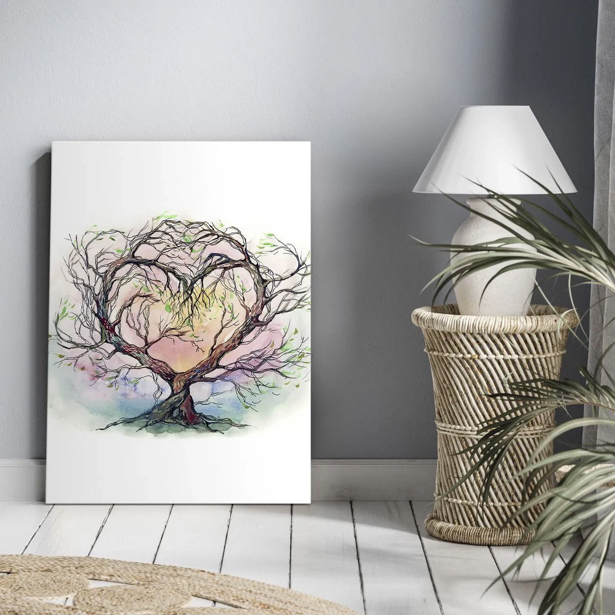 Quadro su tela - Stampe su Tela - Un albero a forma di cuore su uno sfondo di delicati colori pastello - 70x100cm - Insieme contro le tempeste - Decorazione murale moderna per soggiorno e camera da letto ARTTOR