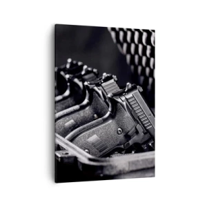 Quadro su tela - Stampe su Tela - Un'immagine in bianco e nero di una pila di armi in una valigia. - 50x70cm - Sport maschile - Decorazione murale moderna per soggiorno e camera da letto ARTTOR