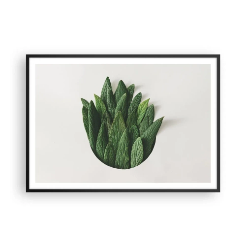 Poster in cornice nera - Una composizione di foglie verdi su uno sfondo chiaro - 100x70cm - Curiosità irrefrenabile - Decorazione murale moderna per soggiorno e camera da letto ARTTOR