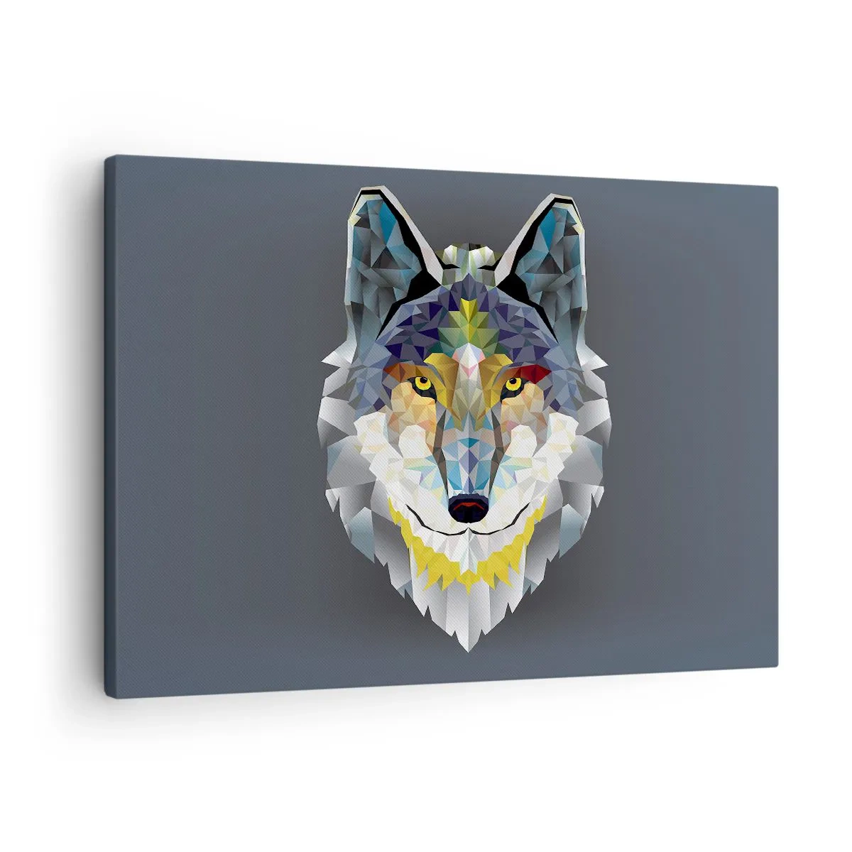 Quadro su tela - Stampe su Tela - Immagine geometrica di un lupo su sfondo grigio - 70x50cm - Si parla del lupo - Decorazione murale moderna per soggiorno e camera da letto ARTTOR