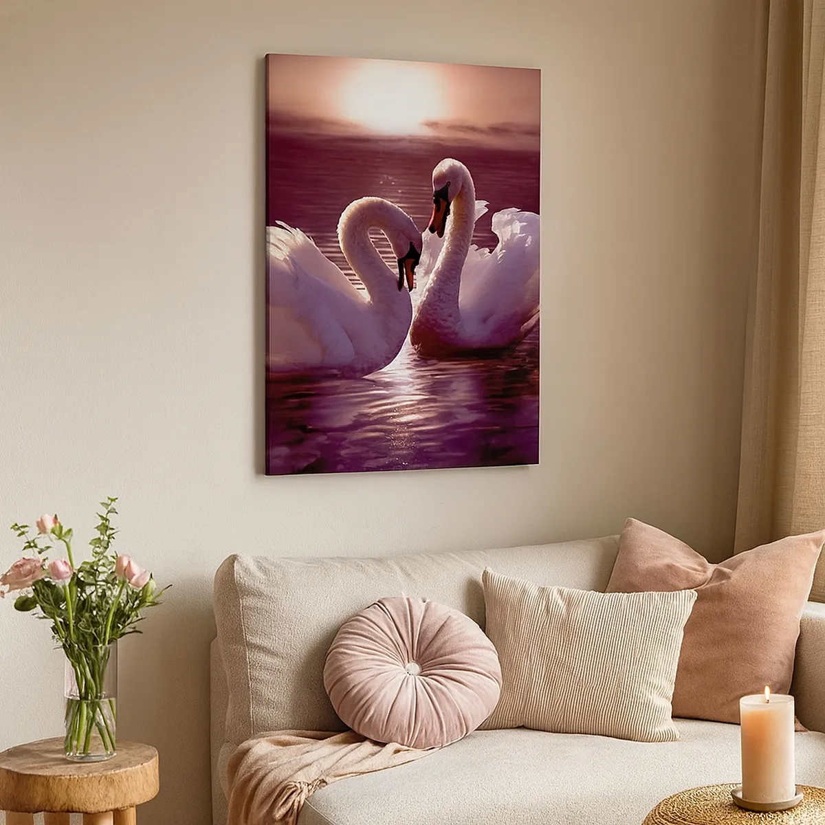 Quadro su tela - Stampe su Tela - Due cigni su un lago calmo al tramonto - 50x70cm - Finché la morte non ci separi - Decorazione murale moderna per soggiorno e camera da letto ARTTOR