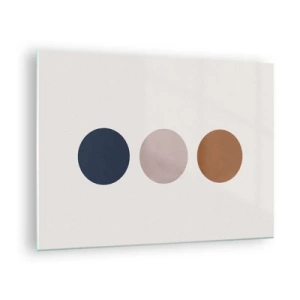 Quadro su vetro - Una composizione minimalista di tre cerchi colorati - 70x50cm - Simbolo di perfezione - Decorazione murale moderna per soggiorno e camera da letto ARTTOR