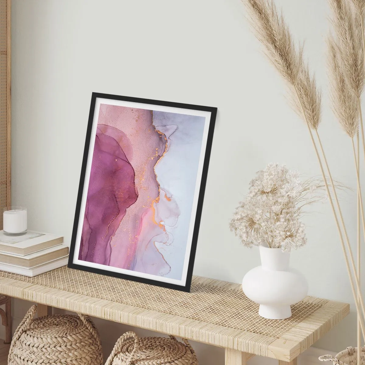 Poster in cornice nera - Onde di lilla e viola - 40x50 cm