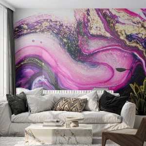 Fotomurali Premium Sand - Composizione astratta di viola e oro - 100x70cm - Un attimo dietro le quinte - Decorazione murale moderna per soggiorno e camera da letto ARTTOR