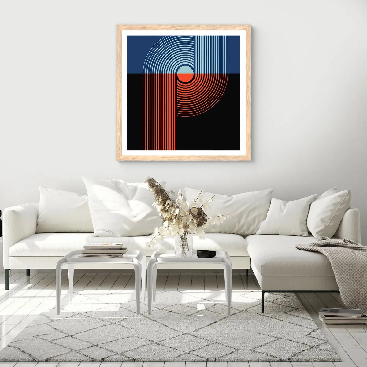 Poster in cornice rovere chiaro - Nell'abbraccio geometrico - 50x50 cm