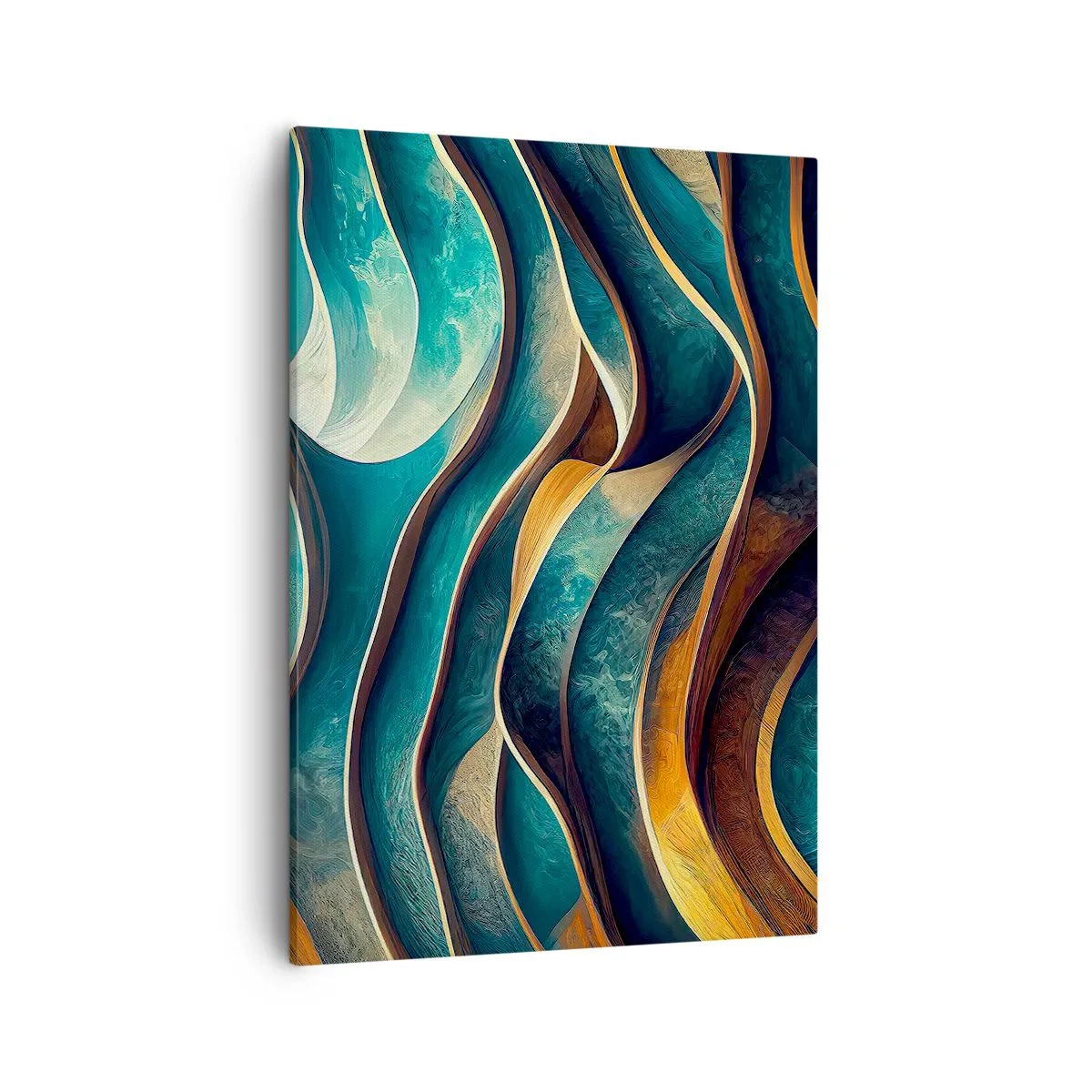 Quadro su tela - Stampe su Tela - Onde astratte nei toni del turchese e dell'oro - 50x70cm - I meandri del blu - Decorazione murale moderna per soggiorno e camera da letto ARTTOR