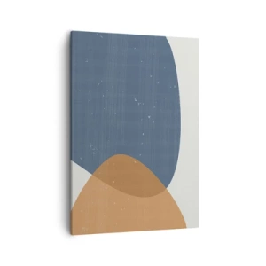 Quadro su tela - Stampe su Tela - Una composizione geometrica minimalista nei toni del blu e dell'arancione. - 50x70cm - Ovali e influenze - Decorazione murale moderna per soggiorno e camera da letto ARTTOR