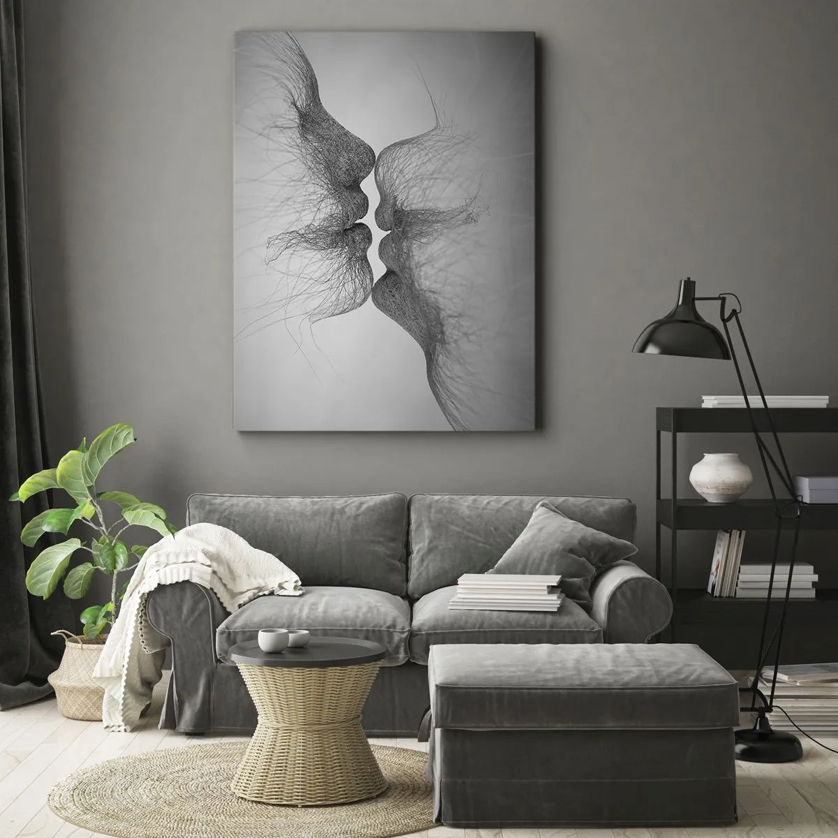Quadro su tela - Stampe su Tela - Un bacio astratto presentato in una forma eterea - 50x70cm - Il bacio del vento - Decorazione murale moderna per soggiorno e camera da letto ARTTOR