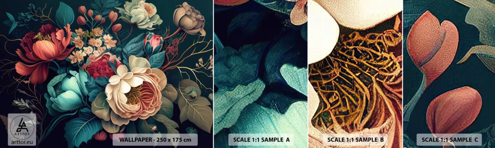 Campione di Fotomurale Adesivo Deluxe Sticker - Il fascino del 19esimo secolo - Fiori, Shabby Chic, Classico - 100x30 cm