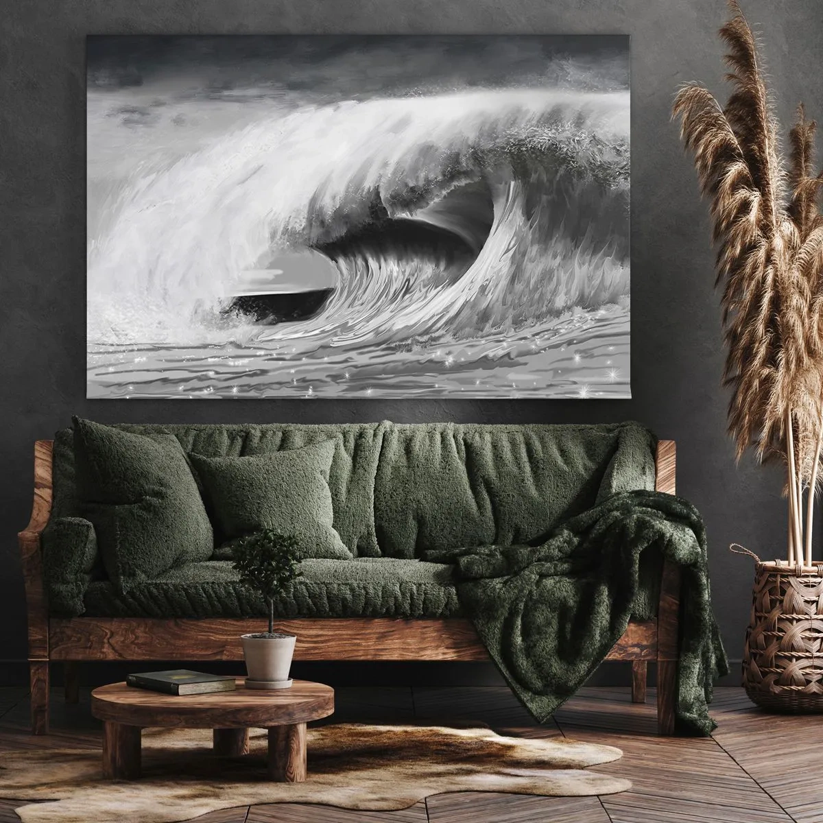 Quadro su tela - Stampe su Tela - Onda oceanica spettacolare in monocromia - 70x50cm - La furia dell'oceano - Decorazione murale moderna per soggiorno e camera da letto ARTTOR